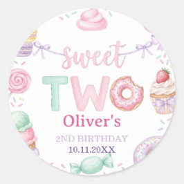 Zoete Twee Pastelkleurige Dessert 2e Verjaardag Fa Ronde Sticker