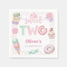Zoete Twee Pastelkleurige Dessert 2e Verjaardag Pa Servet