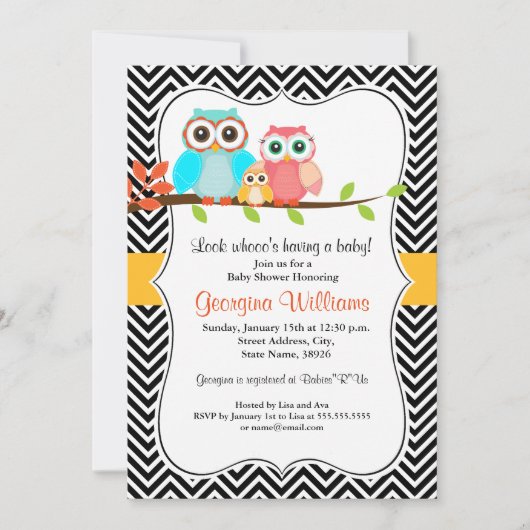 Zoete Uil Baby Shower Uitnodiging (Voorkant)