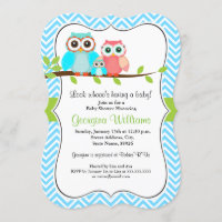 Zoete Uil Baby Shower Uitnodiging / Blauw Groen