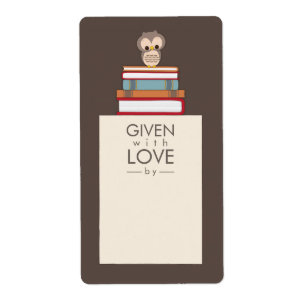 Zoete Uil Bookplate Naam Label Rood   Blauw
