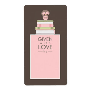 Zoete Uil Bookplate Naam Label Roze   bruin
