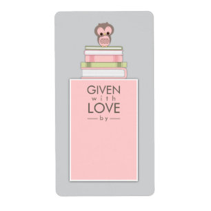 Zoete Uil Bookplate Naam Label Roze   Grijs
