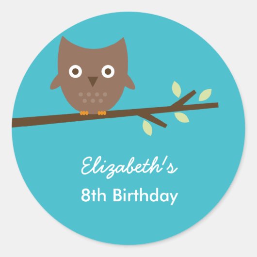 Zoete Uil Favor Stickers (Turquoise) (Voorkant)