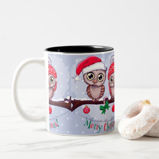 Zoete Uil in Kerstmis Tweekleurige Koffiemok (Met donut)