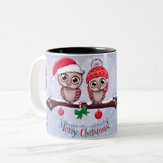 Zoete Uil in Kerstmis Tweekleurige Koffiemok (Voorkant links)