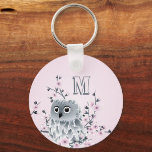 Zoete Uil Roze Meisjesachtige Monogram Sleutelhanger