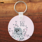 Zoete Uil Roze Meisjesachtige Monogram Sleutelhanger (Voorkant)