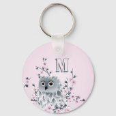 Zoete Uil Roze Meisjesachtige Monogram Sleutelhanger (Achterkant)