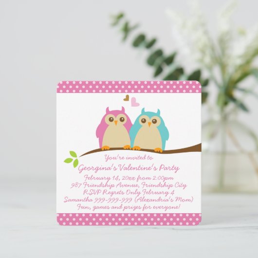 Zoete Uilen in Liefde Roze Kinder Valentijnse Part Kaart (Staand voorkant)