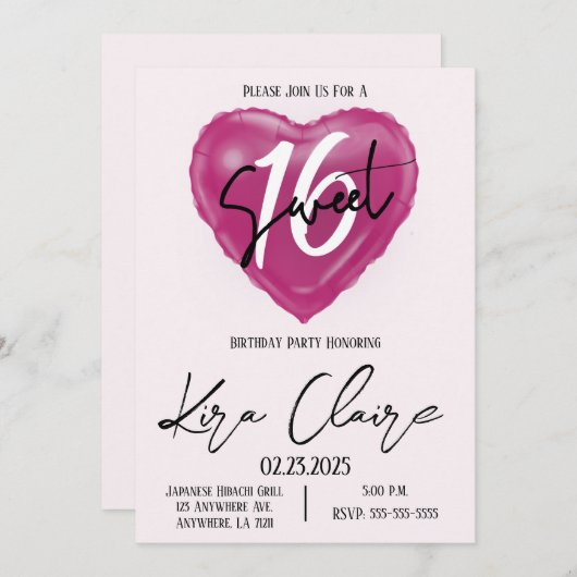 Zoete uitnodiging 16 Birthday Party (Voorkant / Achterkant)