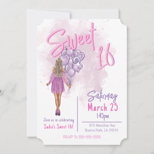 Zoete uitnodiging 16 Birthday Party (Voorkant)
