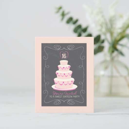 Zoete uitnodiging 16 Birthday Party (Staand voorkant)