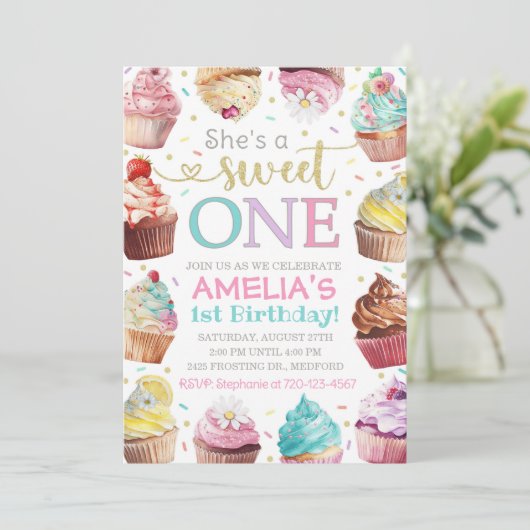 Zoete Uitnodiging, Cupcake Uitnodiging (Staand voorkant)