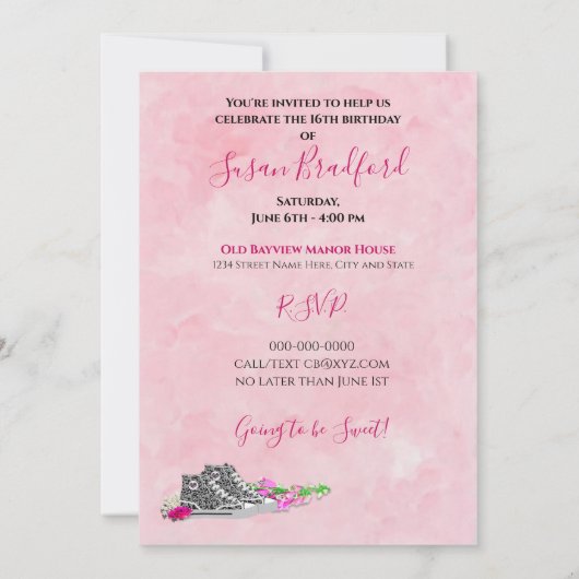 Zoete uitnodiging op 16e verjaardag van de Birthda (Achterkant)