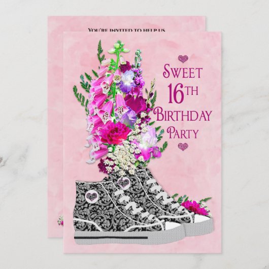 Zoete uitnodiging op 16e verjaardag van de Birthda (Voorkant / Achterkant)