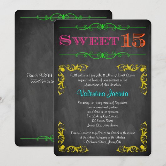 Zoete uitnodiging van 15 september | Neon Chalkboa (Voorkant / Achterkant)