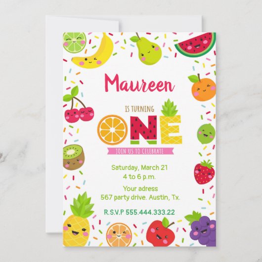 zoete uitnodiging van een jaar, fruitfeest (Voorkant)