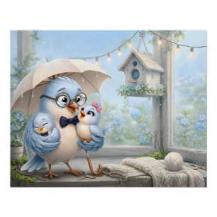 Zoete Vader Vogel Familie Muurposter Perfect Poster