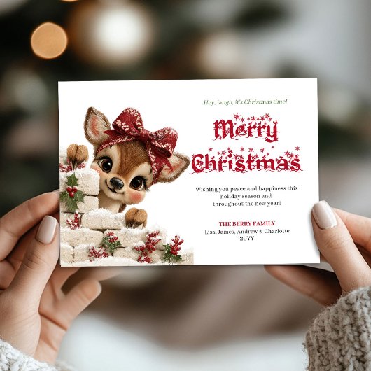 Zoete vakantie baby rendier kerstkaart