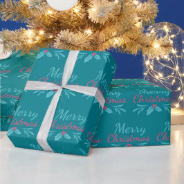 Zoete vakantie turquoise en roze vrolijke kerst cadeaupapier