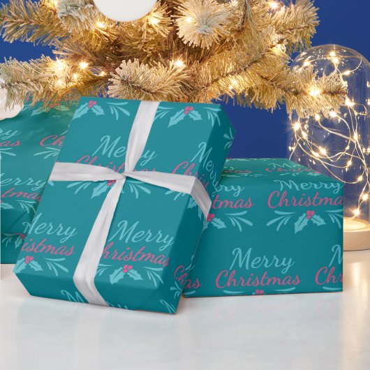 Zoete vakantie turquoise en roze vrolijke kerst cadeaupapier (Feestdagen)