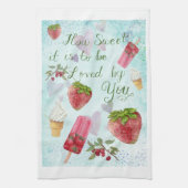 Zoete Valentijn Quote Aardbei en Ice Cream Theedoek (Verticaal)