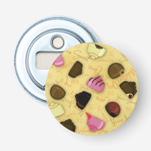 Zoete Valentijn - Valentijnsdag Snoep Patroon Button Flesopener (Voorkant)