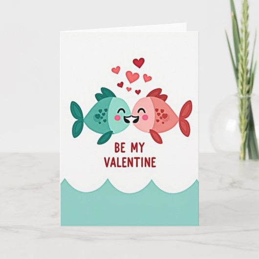Zoete Valentijn Vis Kus Kaart (Voorkant)