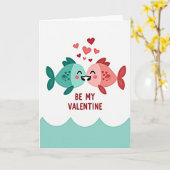 Zoete Valentijn Vis Kus Kaart (Gele Bloem)