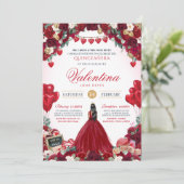 Zoete Valentijnsdag Rode Rose Bloemen Quinceanera Kaart (Staand voorkant)