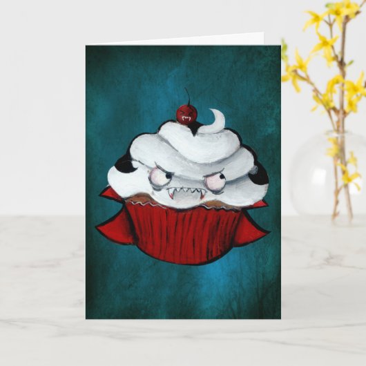 Zoete Vampier Cupcake Kaart (Gele Bloem)