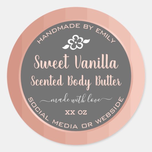 Zoete vanille geurende body boter label roze grijs (Voorkant)