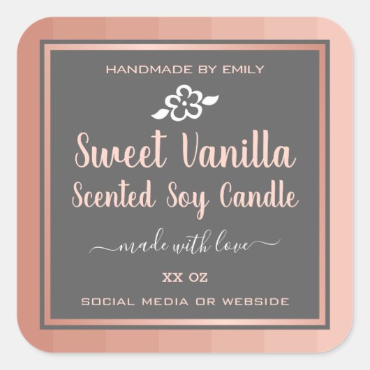 Zoete vanille geurende soja kaarsen etiketten roze (Voorkant)