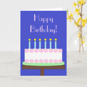 Zoete, vanille verjaardagstaart: Blauw Blank Kaart (Gele Bloem)