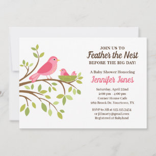 Zoete Veer het Nest Roze Baby Shower Uitnodiging