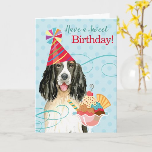 Zoete Verjaardag Engelse Springer Spaniel Kaart (Gele Bloem)
