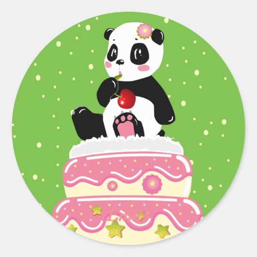 Zoete verjaardag / Leuke panda met taart en kers Ronde Sticker (Voorkant)