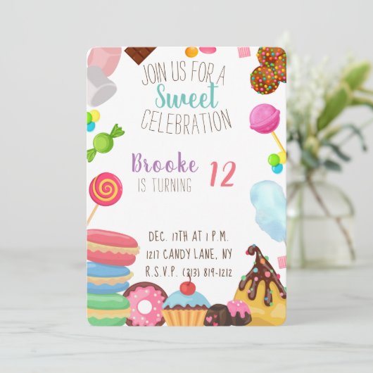 Zoete verjaardag uitnodiging (Staand voorkant)