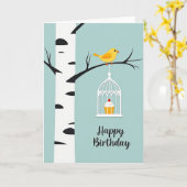 Zoete Verjaardags Papier Vogelkooi Kaart (Gele Bloem)