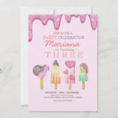 Zoete Verjaardagsfeestje Ijsfeest 3e Verjaardag Kaart (Voorkant)