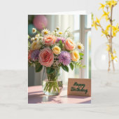 Zoete Verjaardagsroos Vase Kaart (Gele Bloem)