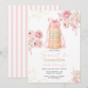 Zoete Verjaardagsuitnodiging Roze Macaron Kaart
