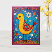 Zoete Verjaardagsvogel Kunstkaart Kaart (Gele Bloem)