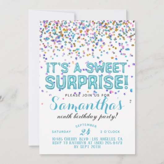 Zoete Verrassings Verjaardags Confetti Uitnodiging (Voorkant)