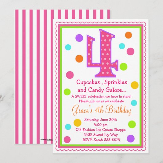 Zoete verrassingsuitnodiging 4th Birthday Kaart (Voorkant / Achterkant)