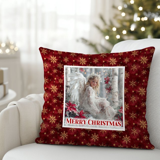 Zoete Victoriaanse Engel Rood Goud Festive Kerstmi Kussen (Sweet Victorian Angel Red Gold Festive Christmas Pillow

)