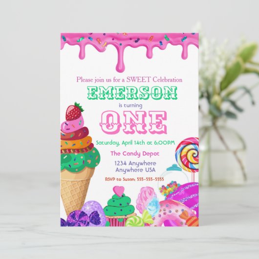 Zoete viering, Candyland, Candy Sweets donut Kaart (Staand voorkant)