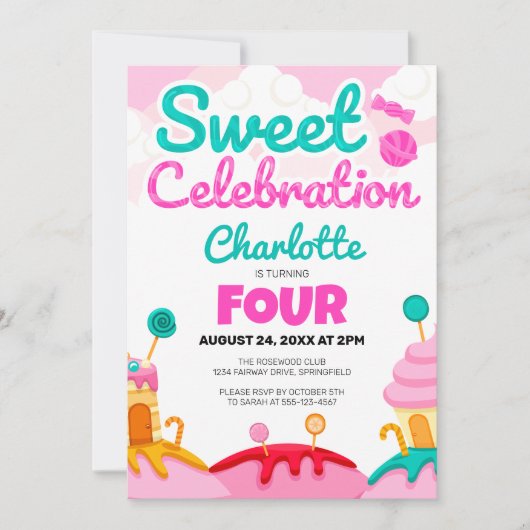 Zoete viering: Candyland Verjaardag Bash Kaart (Voorkant)