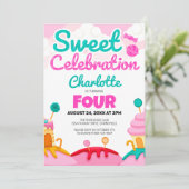 Zoete Viering: Candyland Verjaardagsfeest Kaart (Staand voorkant)